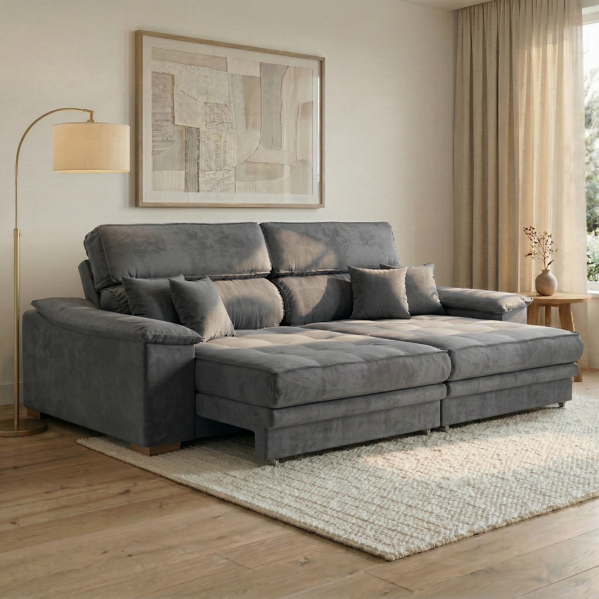 Sofá 3 Lugares Retrátil e Reclinável Lupin Velosuede Grafite 214 cm