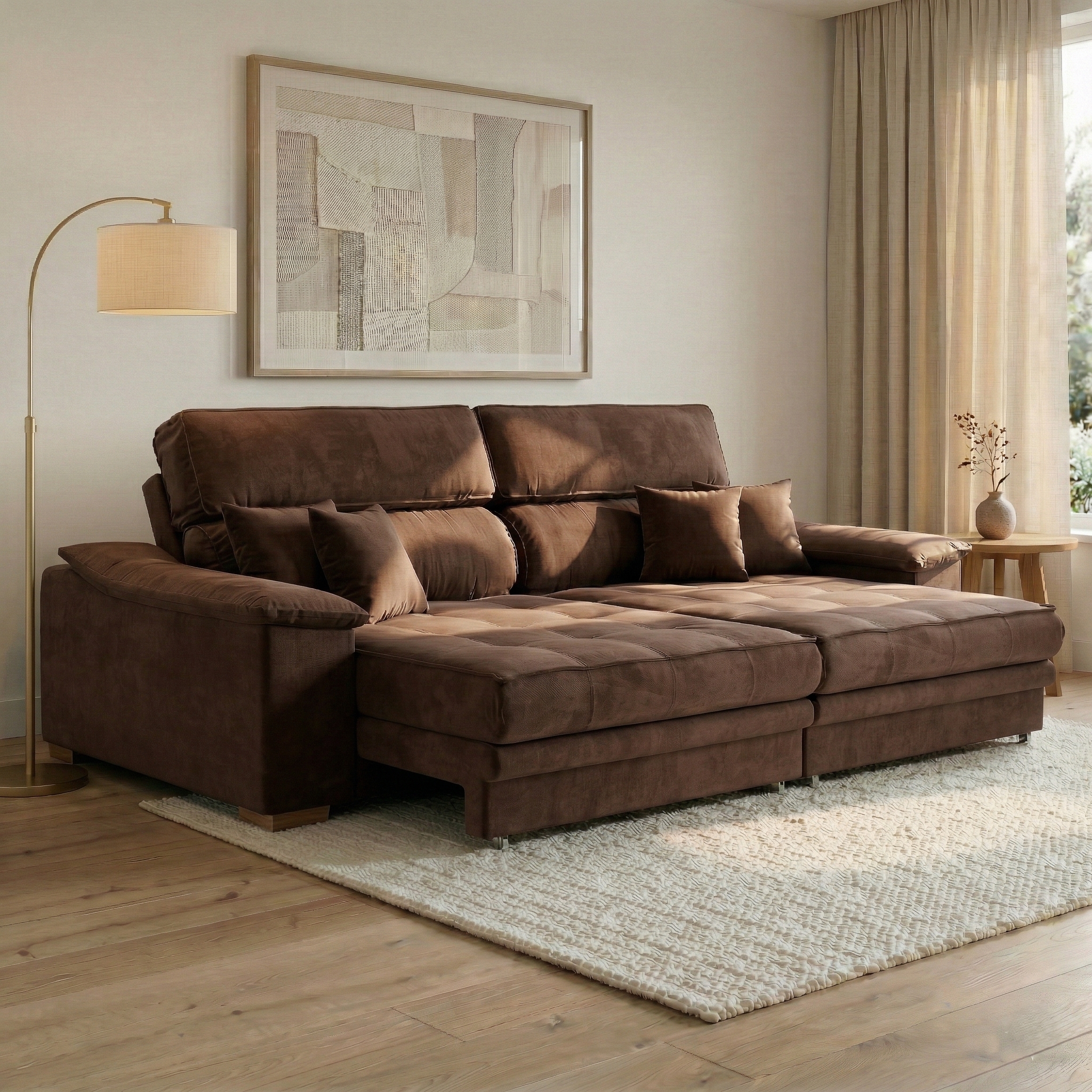 Sofá 3 Lugares Retrátil e Reclinável Lupin Velosuede Marrom 214 cm