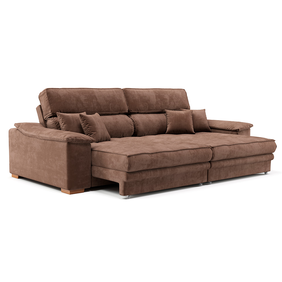 Sofá 3 Lugares Retrátil e Reclinável Lupin Velosuede Marrom 214 cm