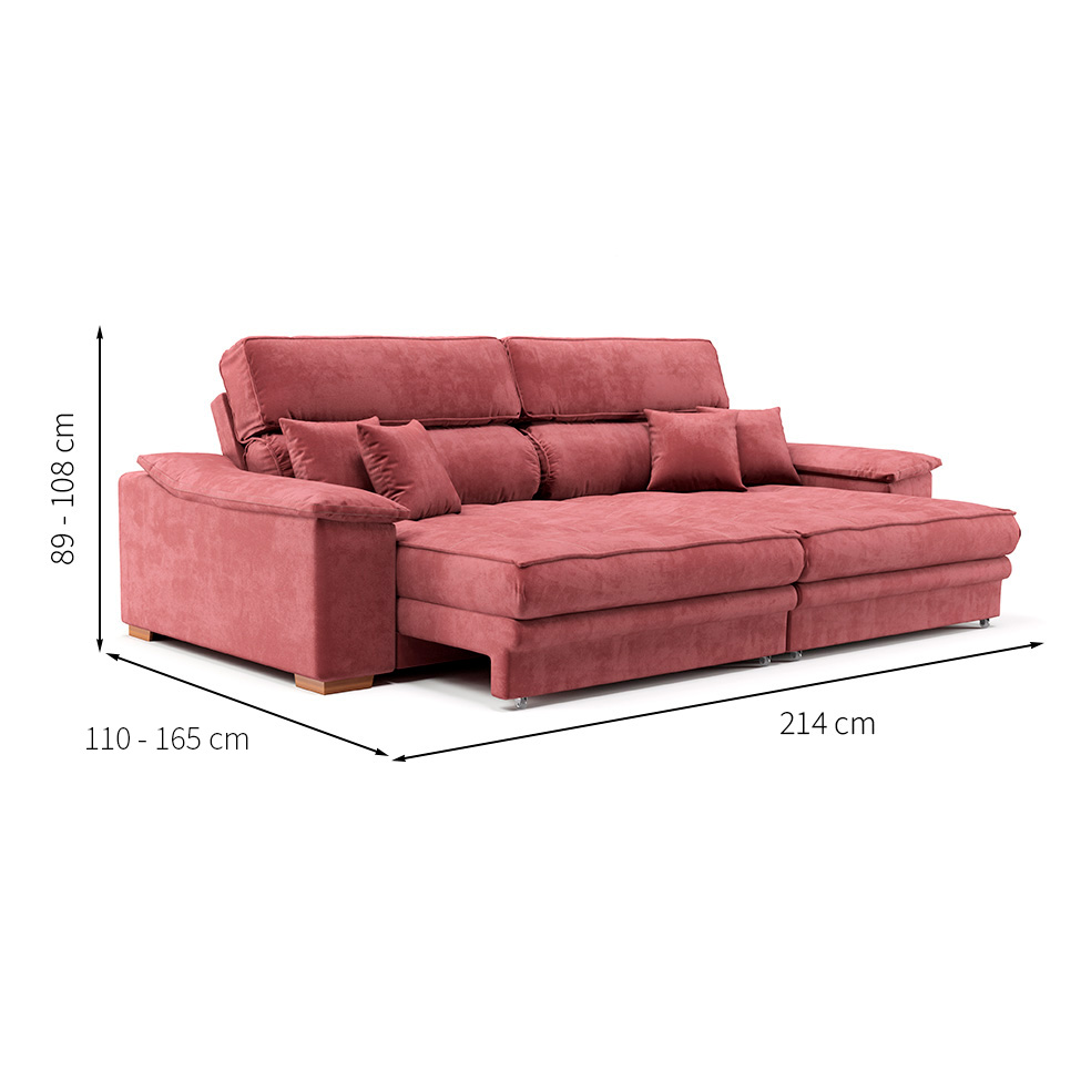 Sofá 3 Lugares Retrátil e Reclinável Lupin Velosuede Telha 214 cm