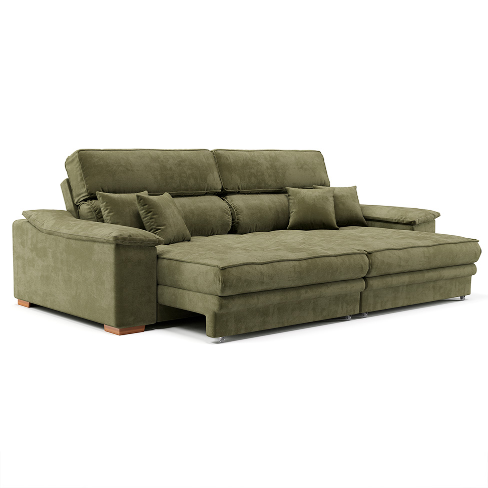 Sofá 3 Lugares Retrátil e Reclinável Lupin Velosuede Verde 214 cm