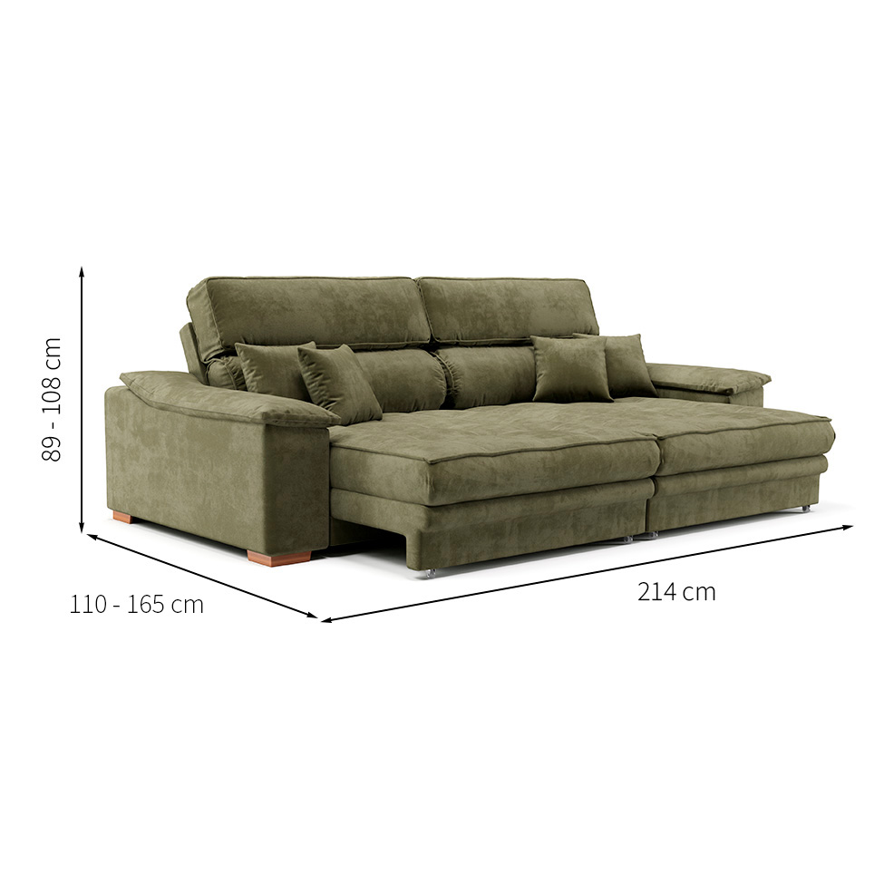 Sofá 3 Lugares Retrátil e Reclinável Lupin Velosuede Verde 214 cm