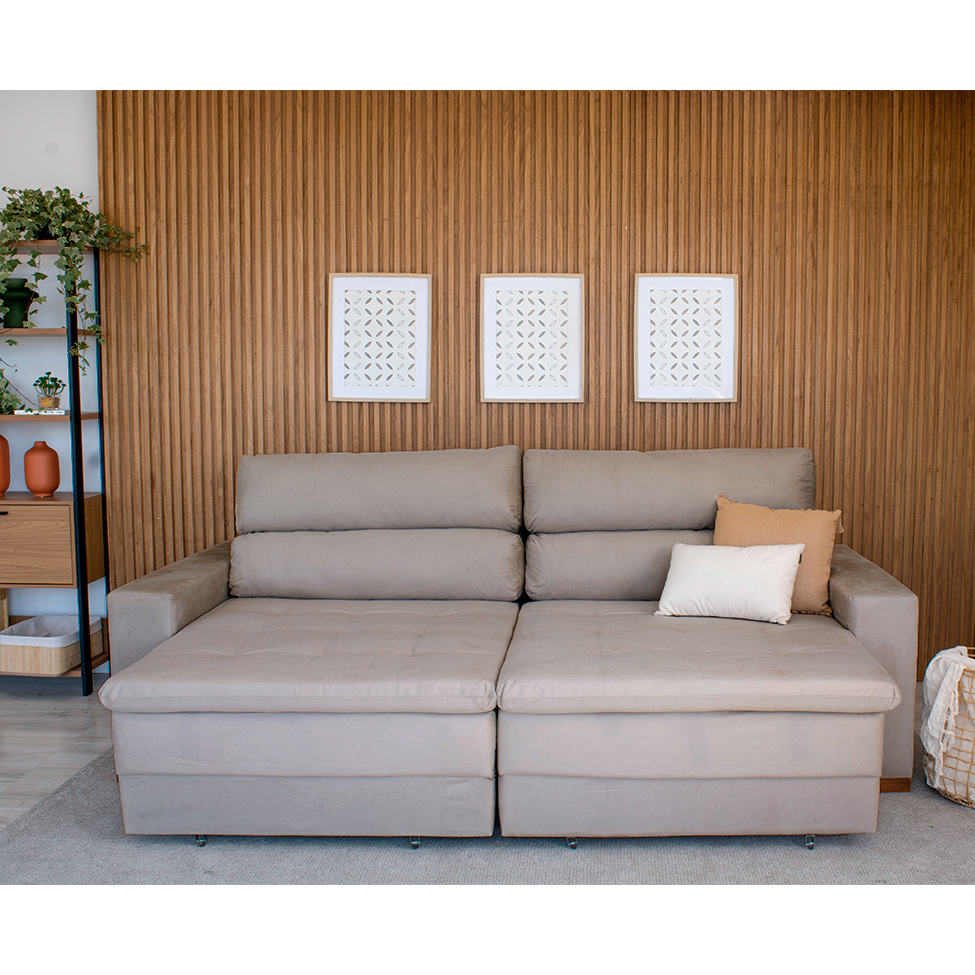 Sofá 3 Lugares Retrátil e Reclinável Montevideo Suede Bege