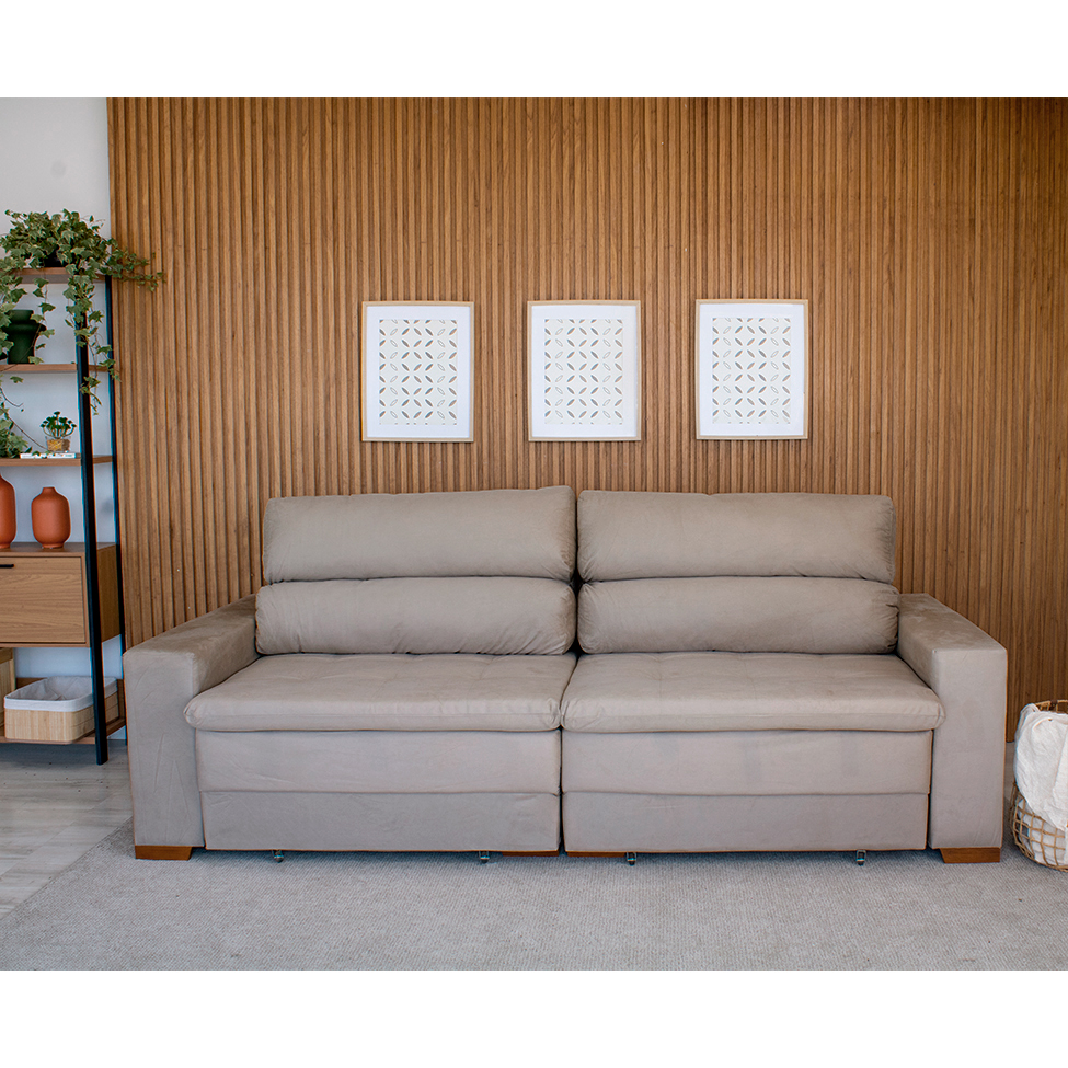 Sofá 3 Lugares Retrátil e Reclinável Montevideo Suede Bege