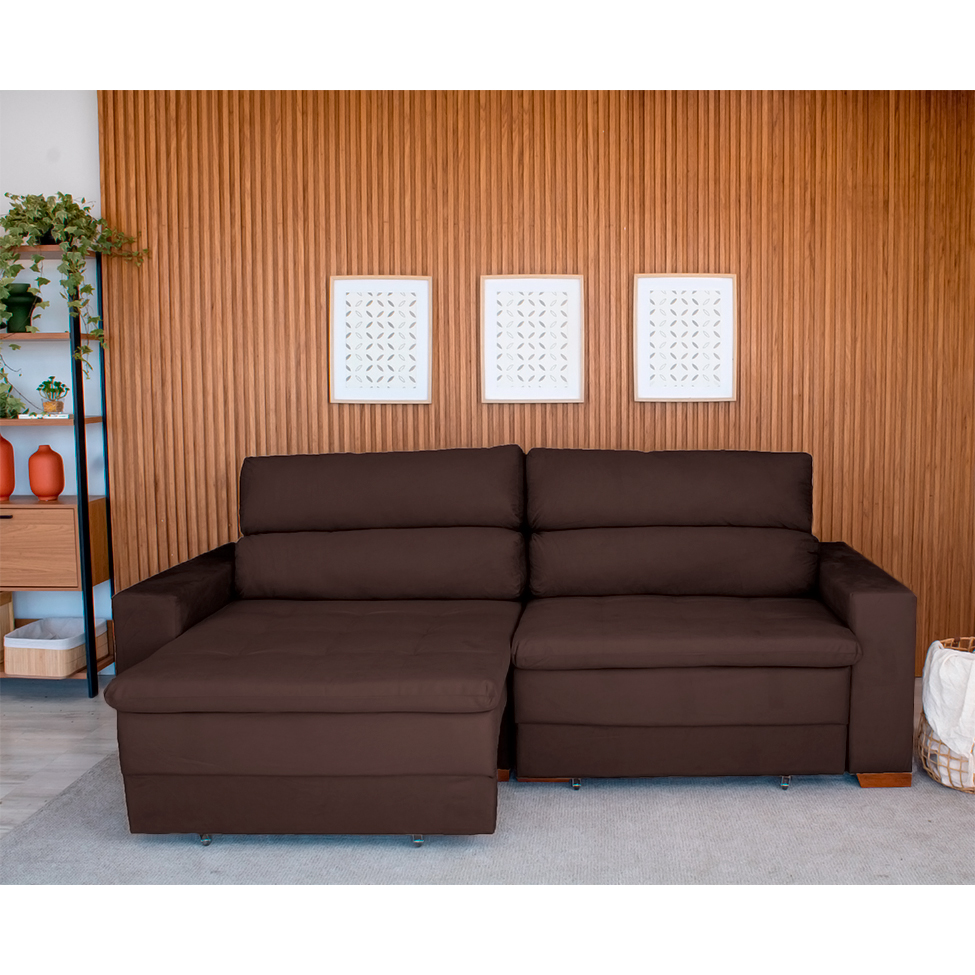 Sofá 3 Lugares Retrátil e Reclinável Montevideo Suede Marrom