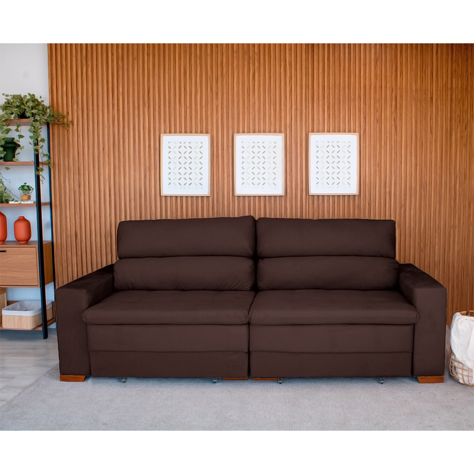 Sofá 3 Lugares Retrátil e Reclinável Montevideo Suede Marrom