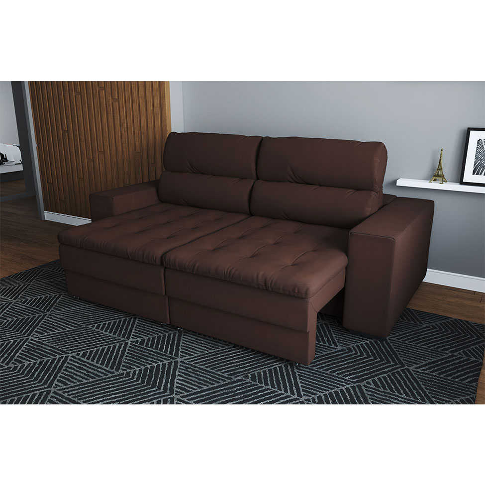 Sofá 3 Lugares Retrátil e Reclinável Montevideo Suede Marrom