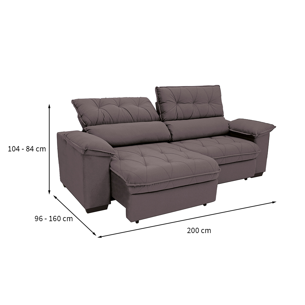 Sofá 3 Lugares Retrátil e Reclinável Piemont Suede Bege 200 cm