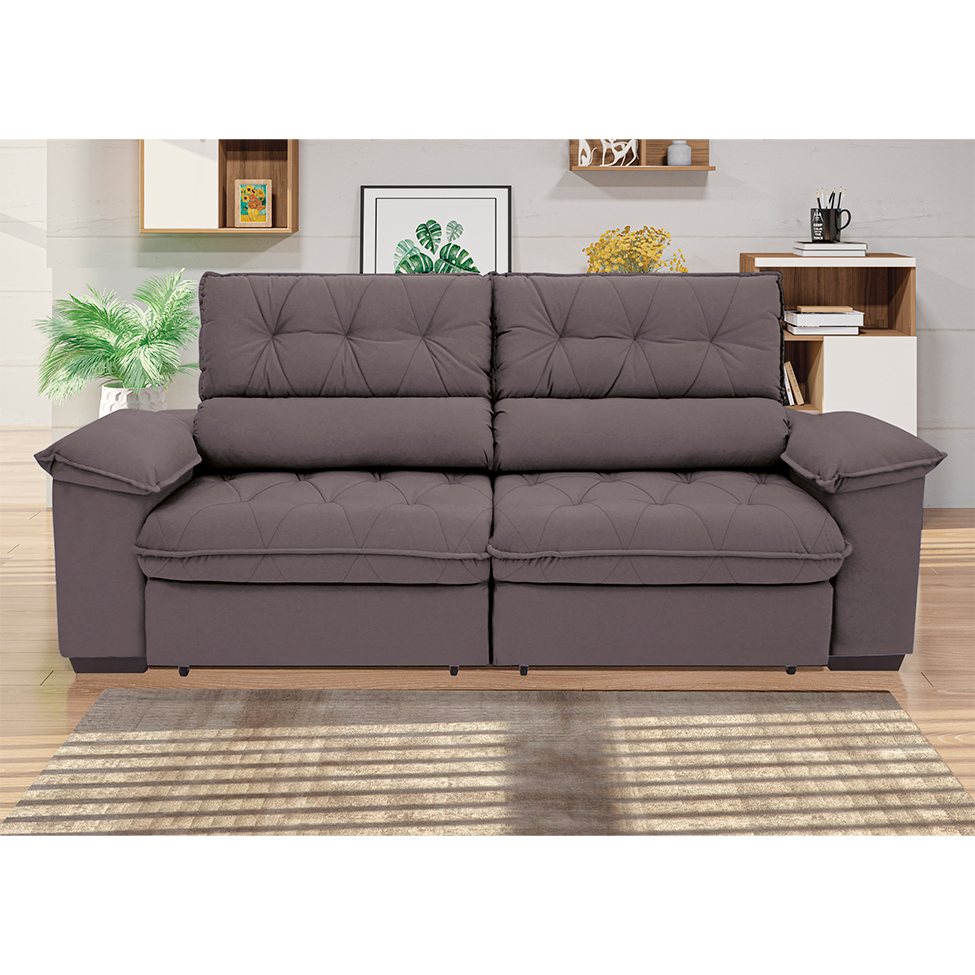 Sofá 3 Lugares Retrátil e Reclinável Piemont Suede Bege 200 cm