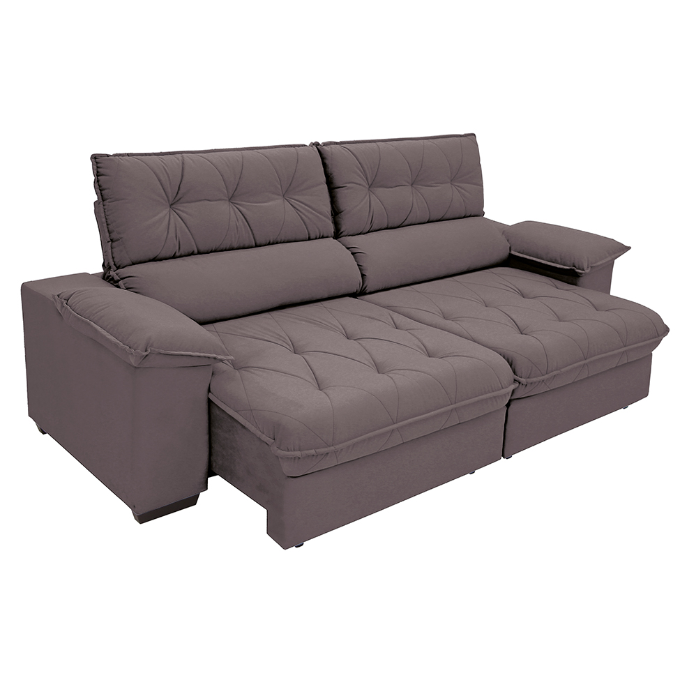 Sofá 3 Lugares Retrátil e Reclinável Piemont Suede Bege 200 cm