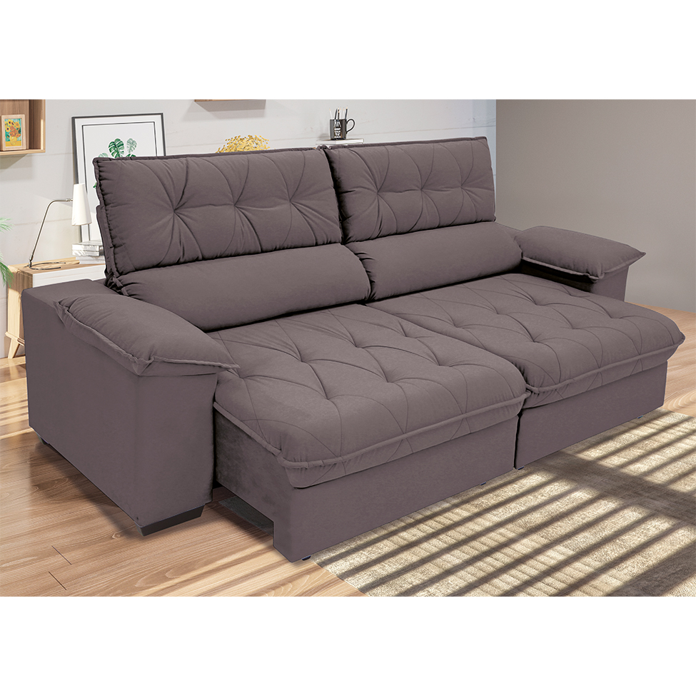Sofá 3 Lugares Retrátil e Reclinável Piemont Suede Bege 200 cm