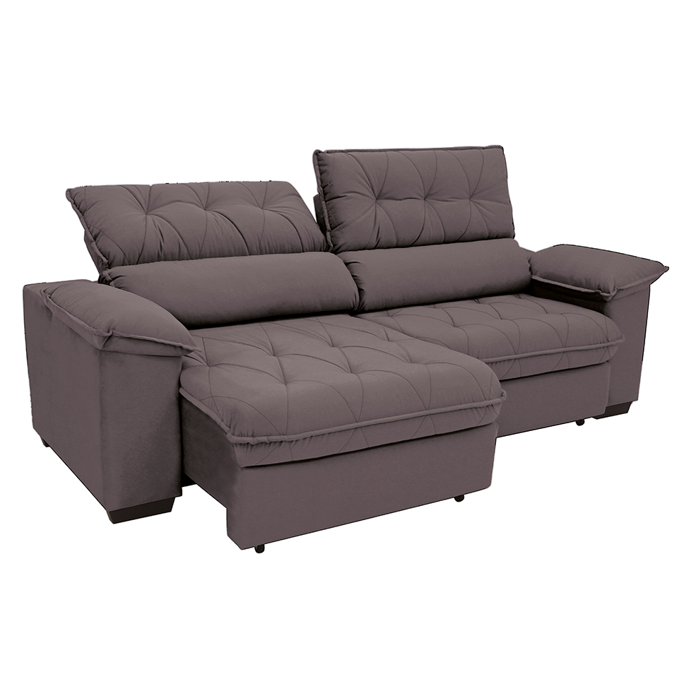 Sofá 3 Lugares Retrátil e Reclinável Piemont Suede Bege 230 cm