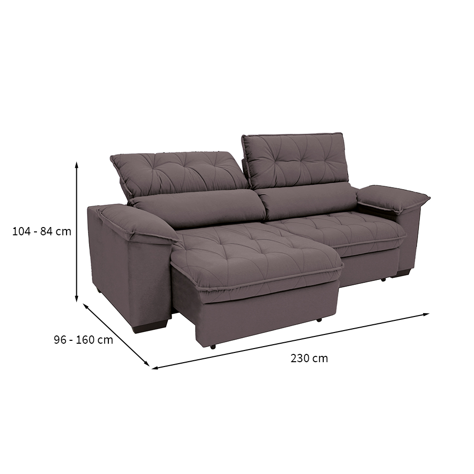 Sofá 3 Lugares Retrátil e Reclinável Piemont Suede Bege 230 cm