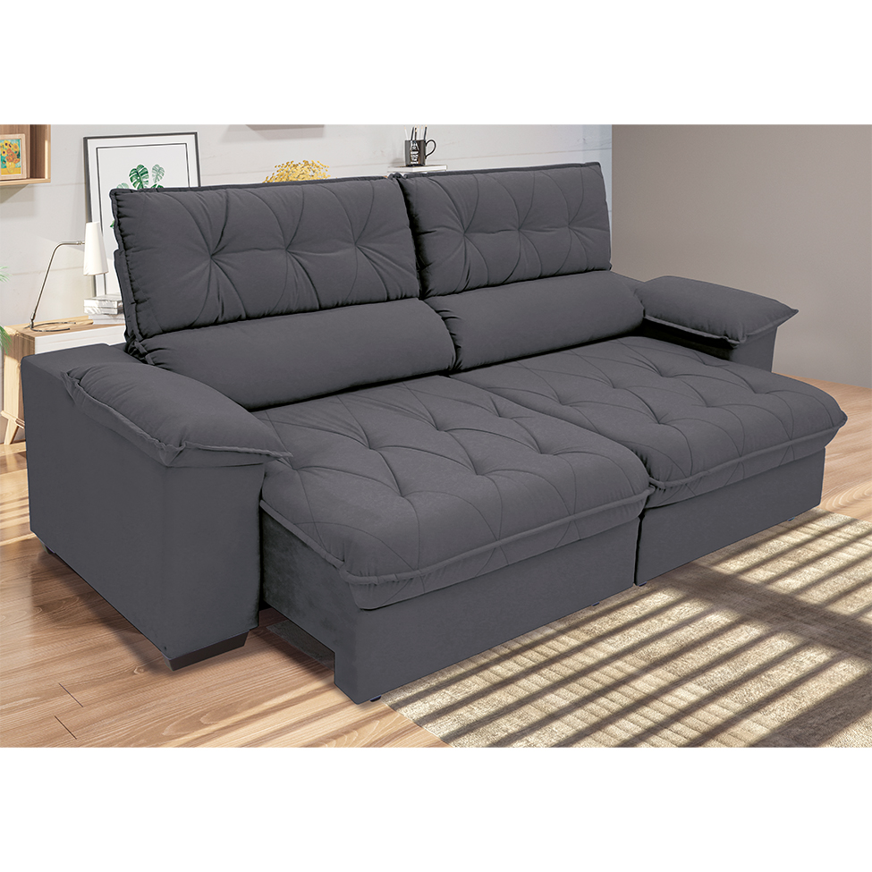 Sofá 3 Lugares Retrátil e Reclinável Piemont Suede Cinza 200 cm
