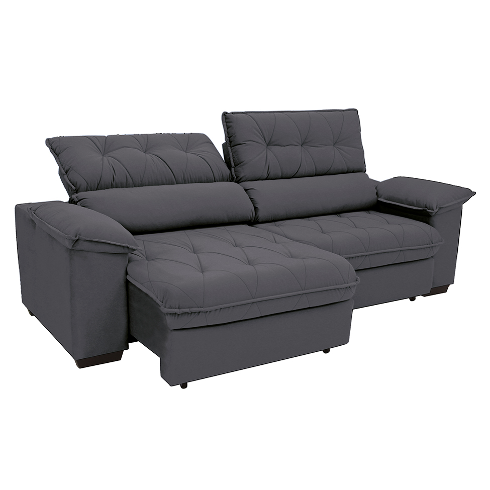 Sofá 3 Lugares Retrátil e Reclinável Piemont Suede Cinza 200 cm
