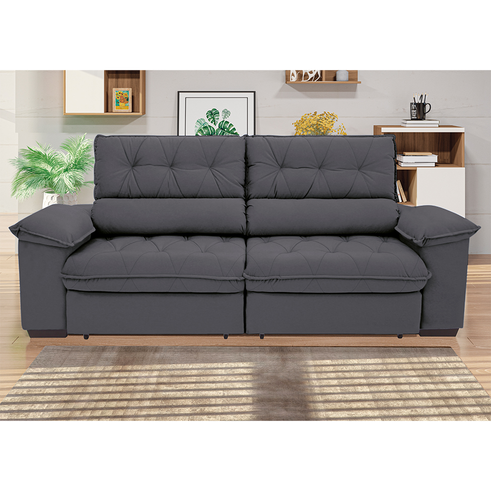 Sofá 3 Lugares Retrátil e Reclinável Piemont Suede Cinza 200 cm