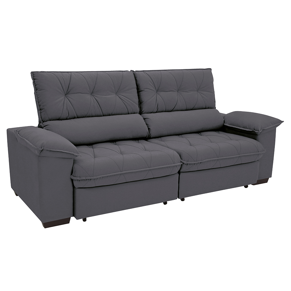 Sofá 3 Lugares Retrátil e Reclinável Piemont Suede Cinza 200 cm