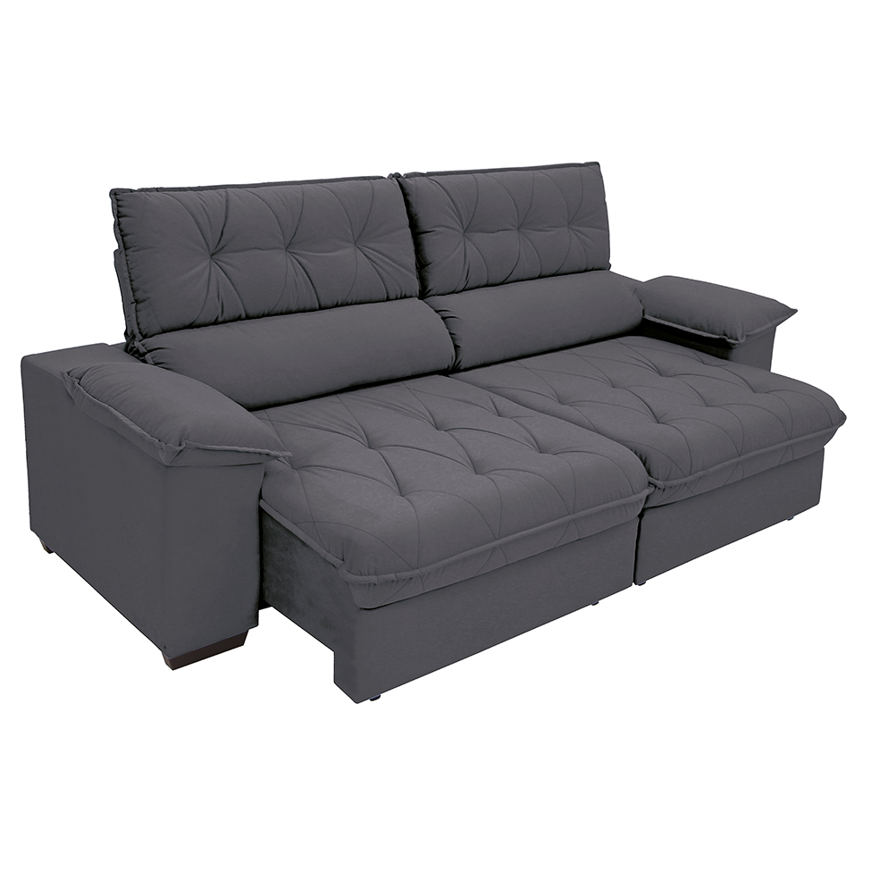 Sofá 3 Lugares Retrátil e Reclinável Piemont Suede Cinza 200 cm