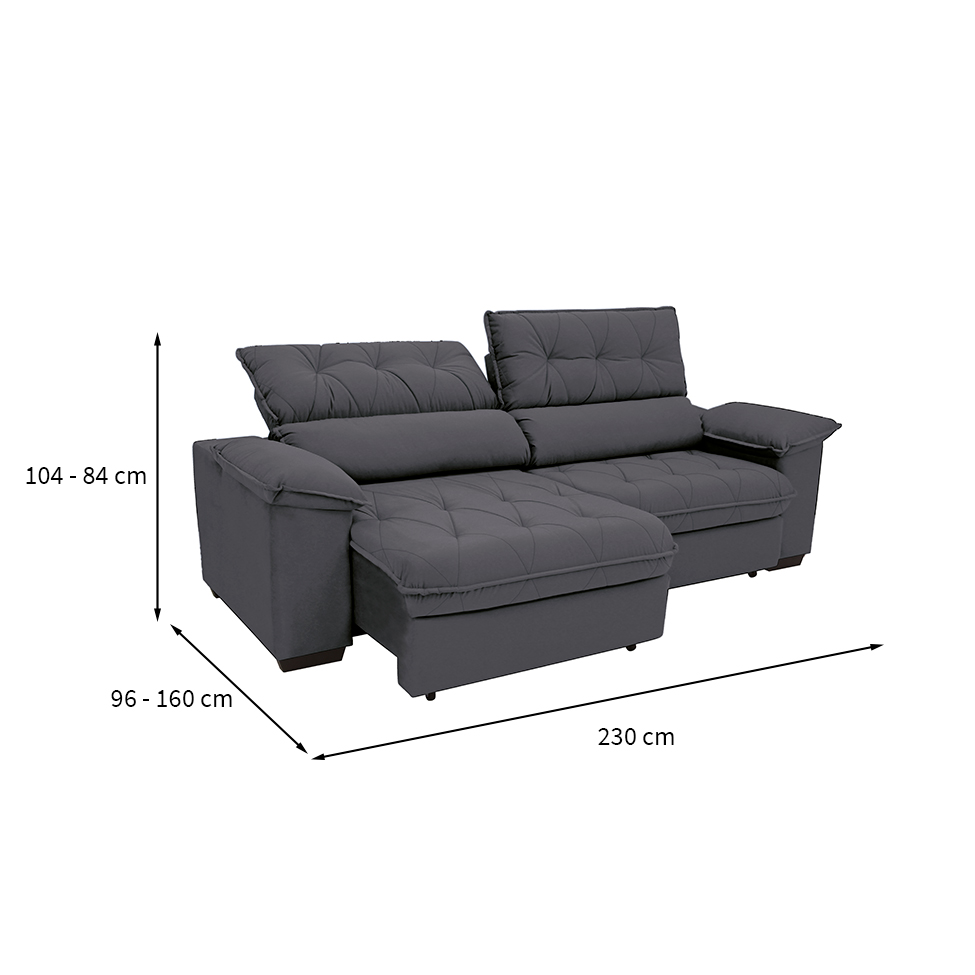 Sofá 3 Lugares Retrátil e Reclinável Piemont Suede Cinza 230 cm