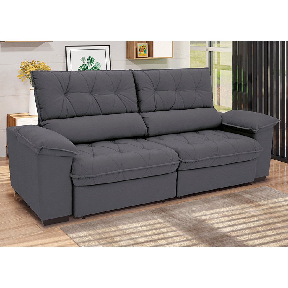 Sofá 3 Lugares Retrátil e Reclinável Piemont Suede Cinza 230 cm