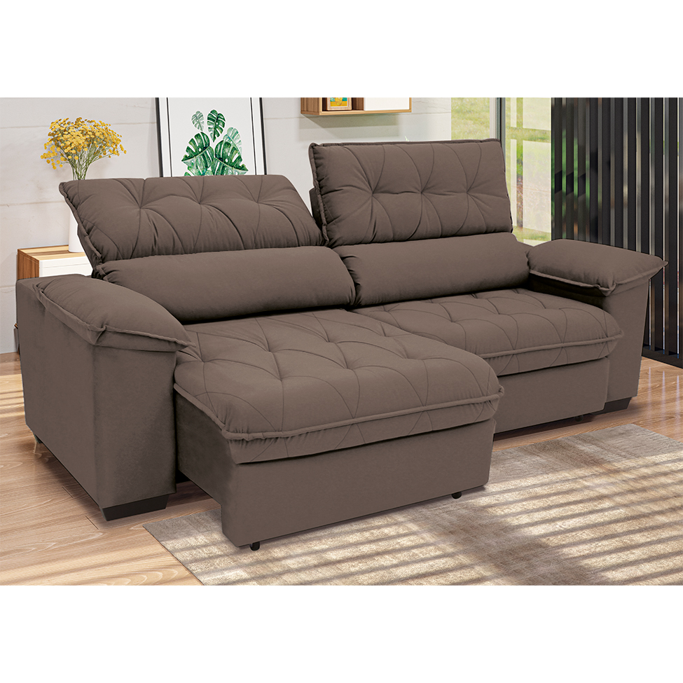 Sofá 3 Lugares Retrátil e Reclinável Piemont Suede Marrom 200 cm