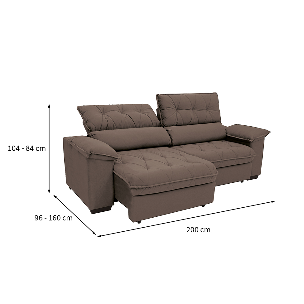 Sofá 3 Lugares Retrátil e Reclinável Piemont Suede Marrom 200 cm