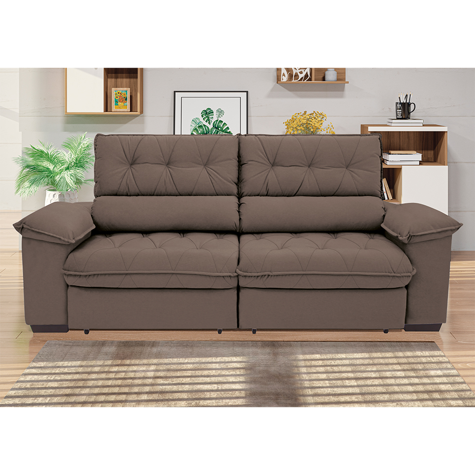 Sofá 3 Lugares Retrátil e Reclinável Piemont Suede Marrom 200 cm