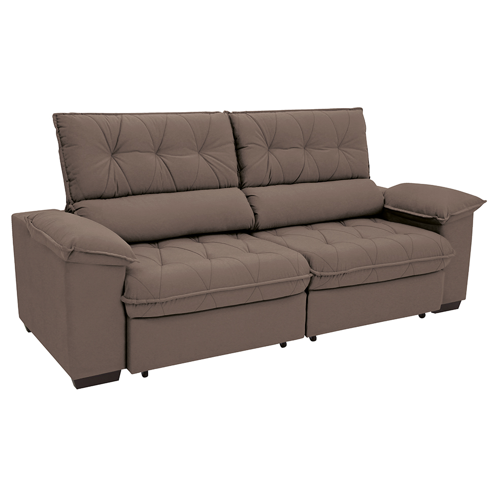 Sofá 3 Lugares Retrátil e Reclinável Piemont Suede Marrom 200 cm