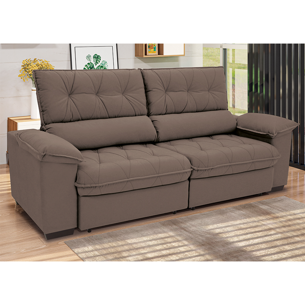 Sofá 3 Lugares Retrátil e Reclinável Piemont Suede Marrom 200 cm