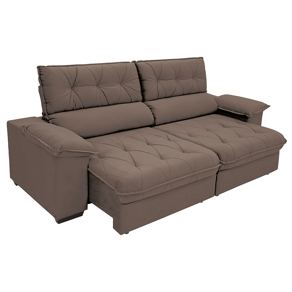 Sofá 3 Lugares Retrátil e Reclinável Piemont Suede Marrom 200 cm