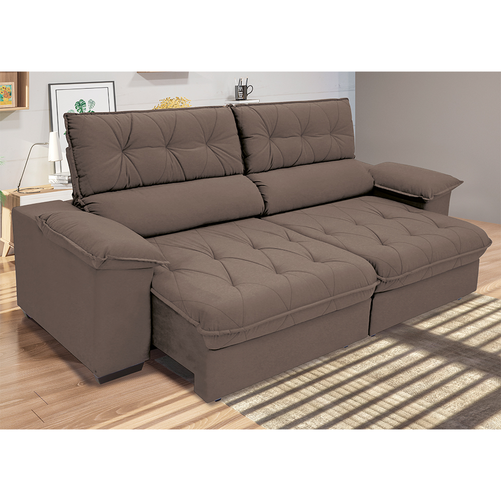Sofá 3 Lugares Retrátil e Reclinável Piemont Suede Marrom 200 cm