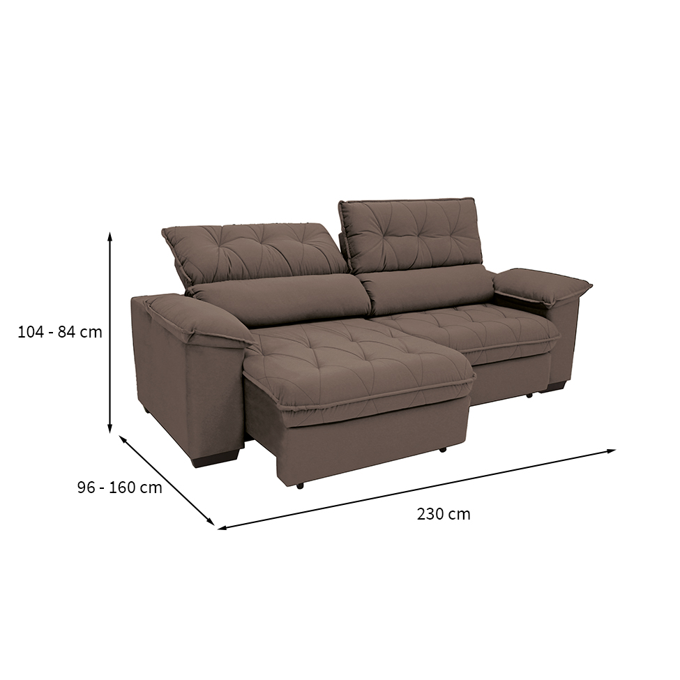 Sofá 3 Lugares Retrátil e Reclinável Piemont Suede Marrom 230 cm