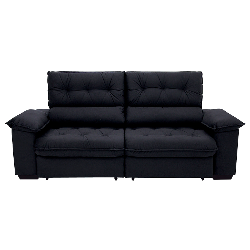 Sofá 3 Lugares Retrátil e Reclinável Piemont Suede Preto 200 cm