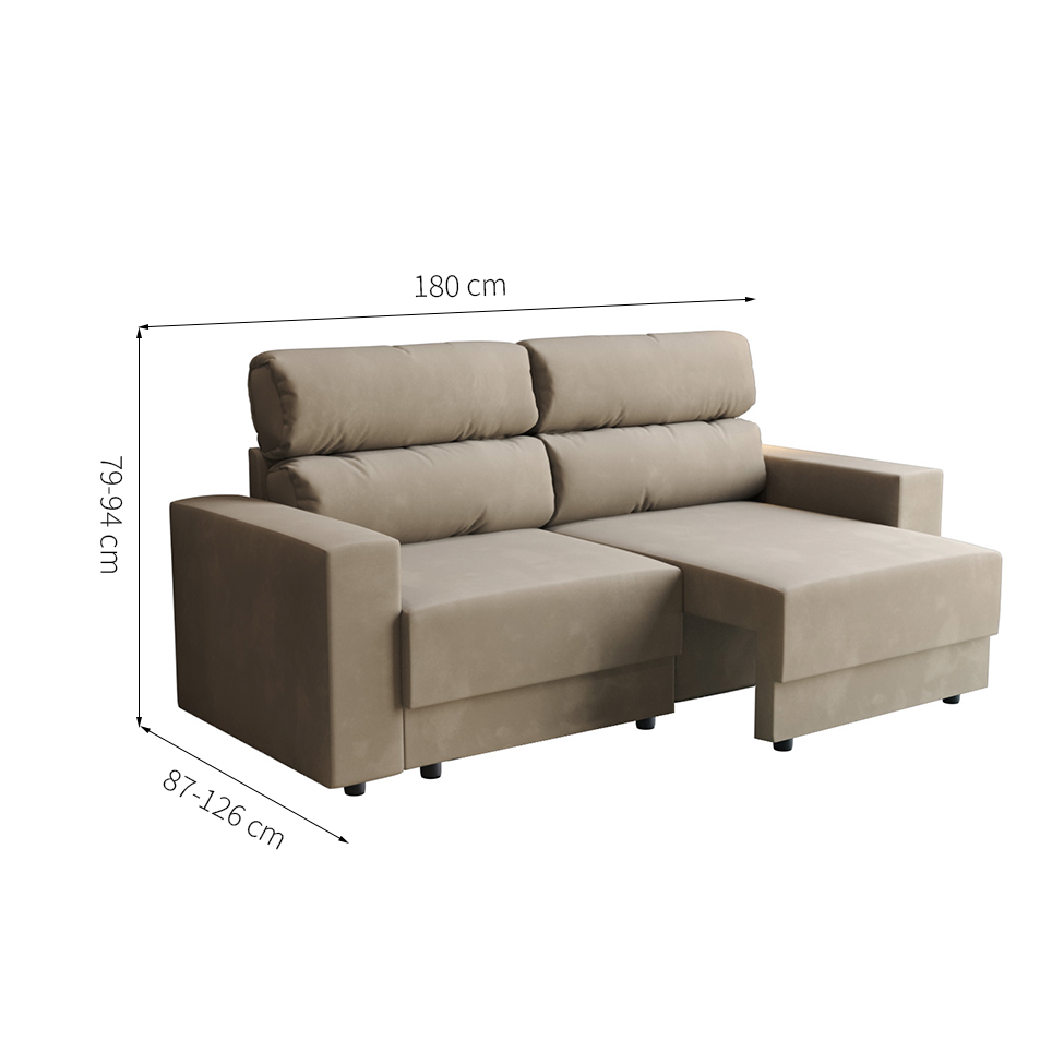 Sofá 3 Lugares Retrátil e Reclinável Porto Alegre Suede Bege 180 cm