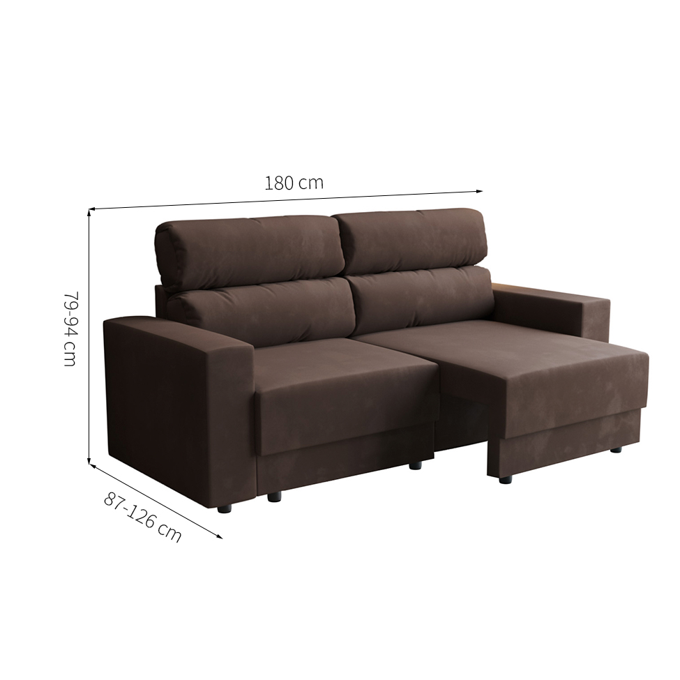 Sofá 3 Lugares Retrátil e Reclinável Porto Alegre Suede Marrom 180 cm