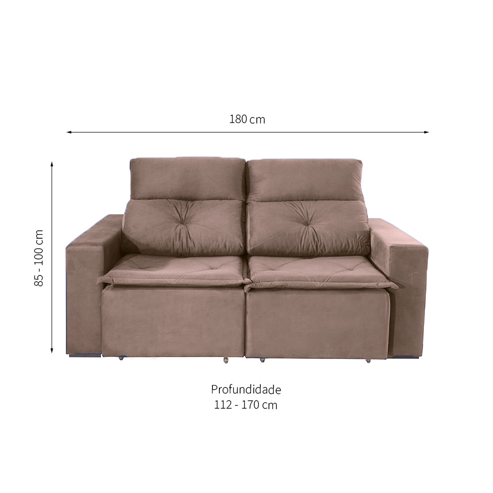 Sofá 3 Lugares Retrátil e Reclinável Porto Rico Suede Marrom