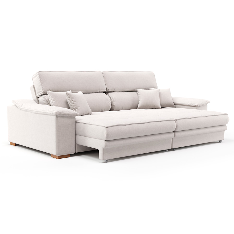 Sofá 3 Lugares Retrátil e Reclinável Raul Linho Cru