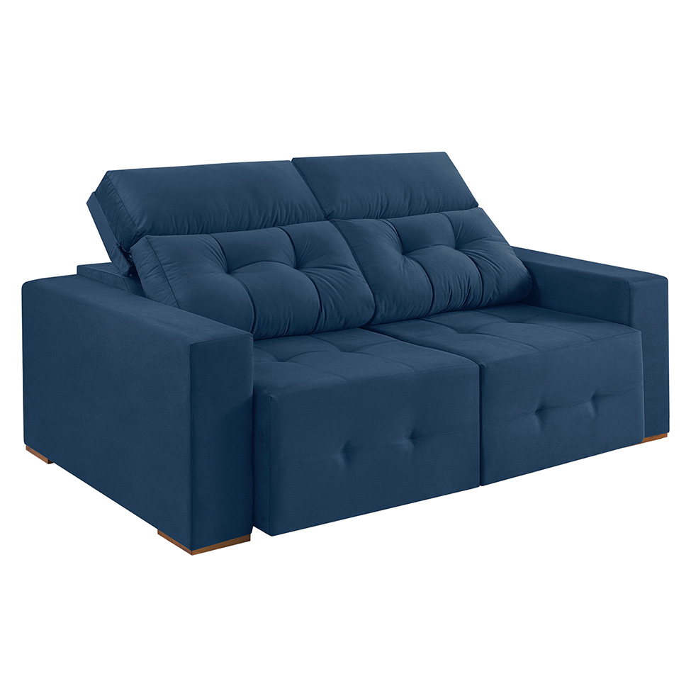 Sofá 3 Lugares Retrátil e Reclinável Roma Suede Azul 180 cm