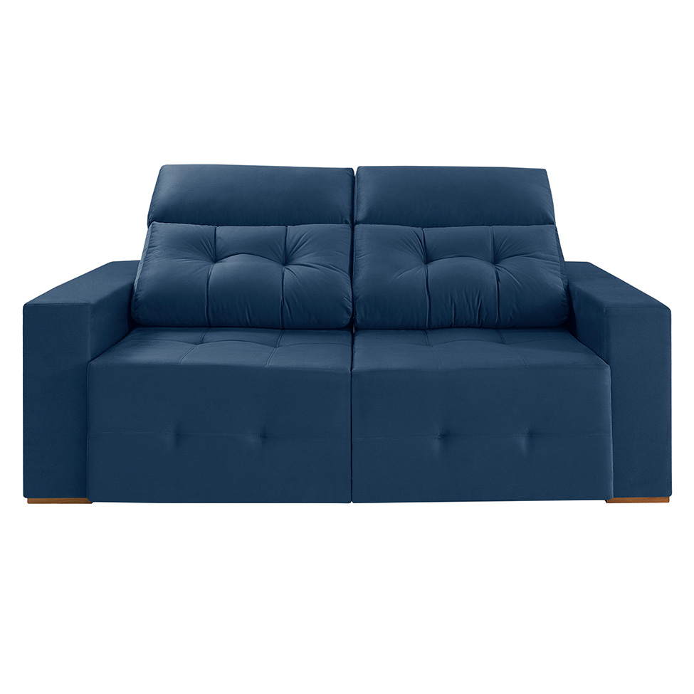 Sofá 3 Lugares Retrátil e Reclinável Roma Suede Azul 180 cm