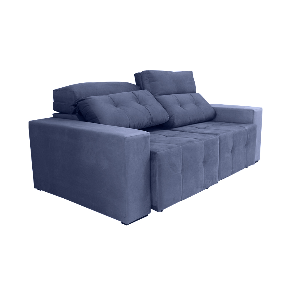 Sofá 3 Lugares Retrátil e Reclinável Roma Suede Azul