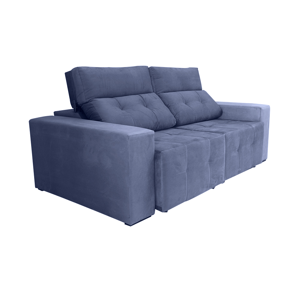 Sofá 3 Lugares Retrátil e Reclinável Roma Suede Azul