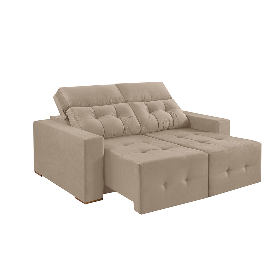 Sofá 3 Lugares Retrátil e Reclinável Roma Suede Bege 180 cm