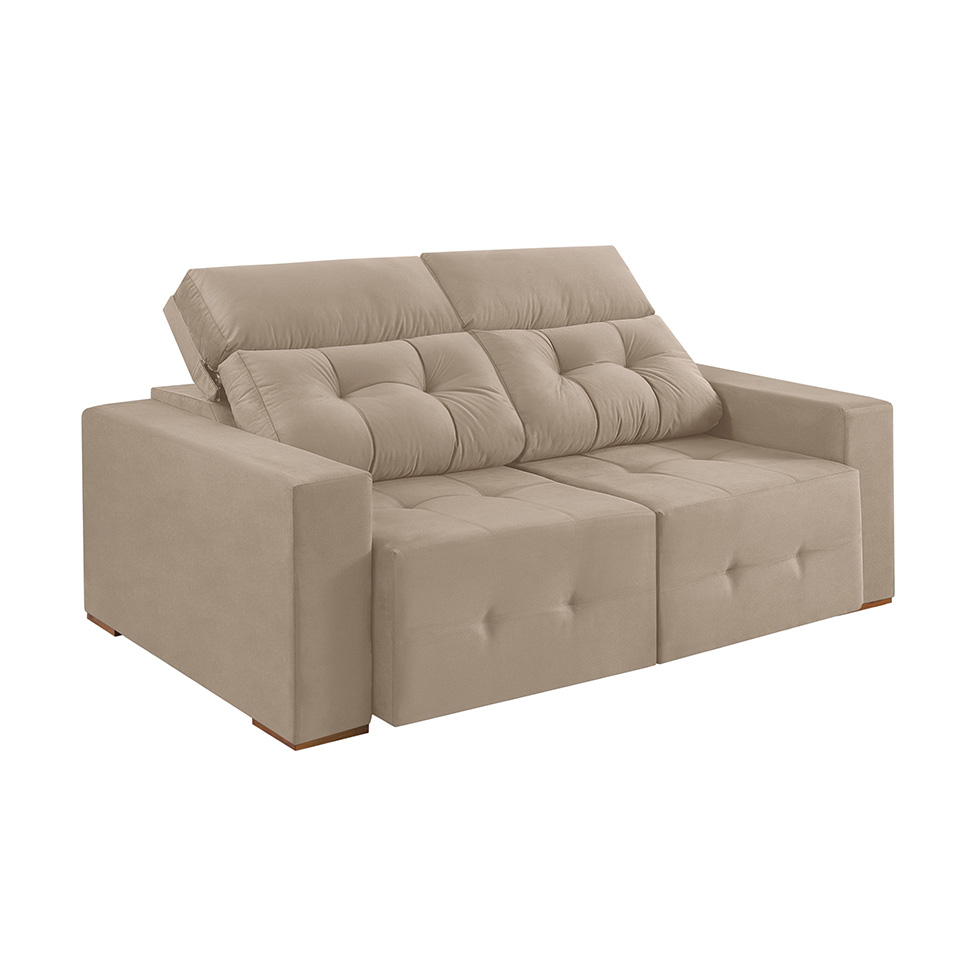 Sofá 3 Lugares Retrátil e Reclinável Roma Suede Bege 180 cm