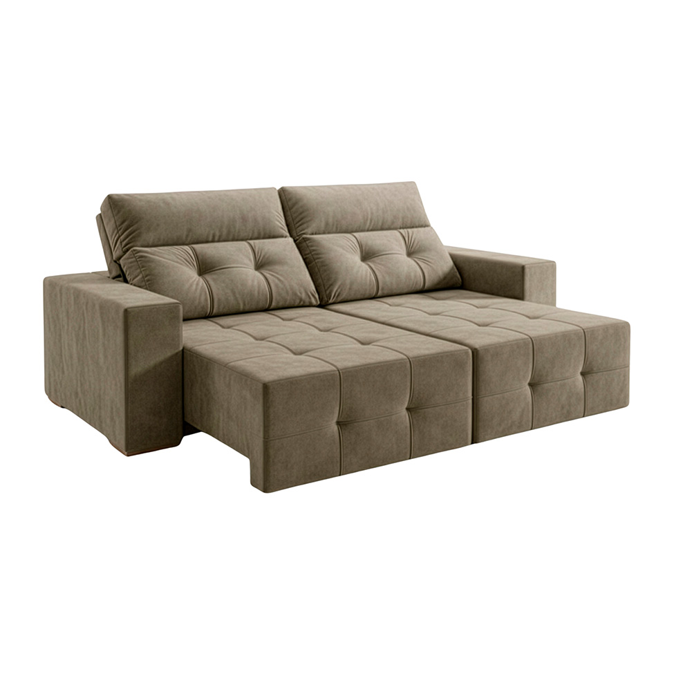 Sofá 3 Lugares Retrátil e Reclinável Roma Suede Bege 180 cm