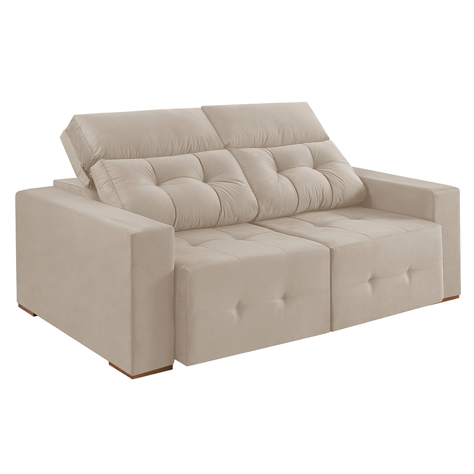 Sofá 3 Lugares Retrátil e Reclinável Roma Suede Bege 180 cm