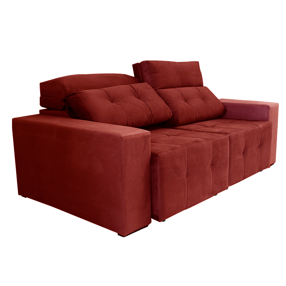 Sofá 3 Lugares Retrátil e Reclinável Roma Suede Bordô