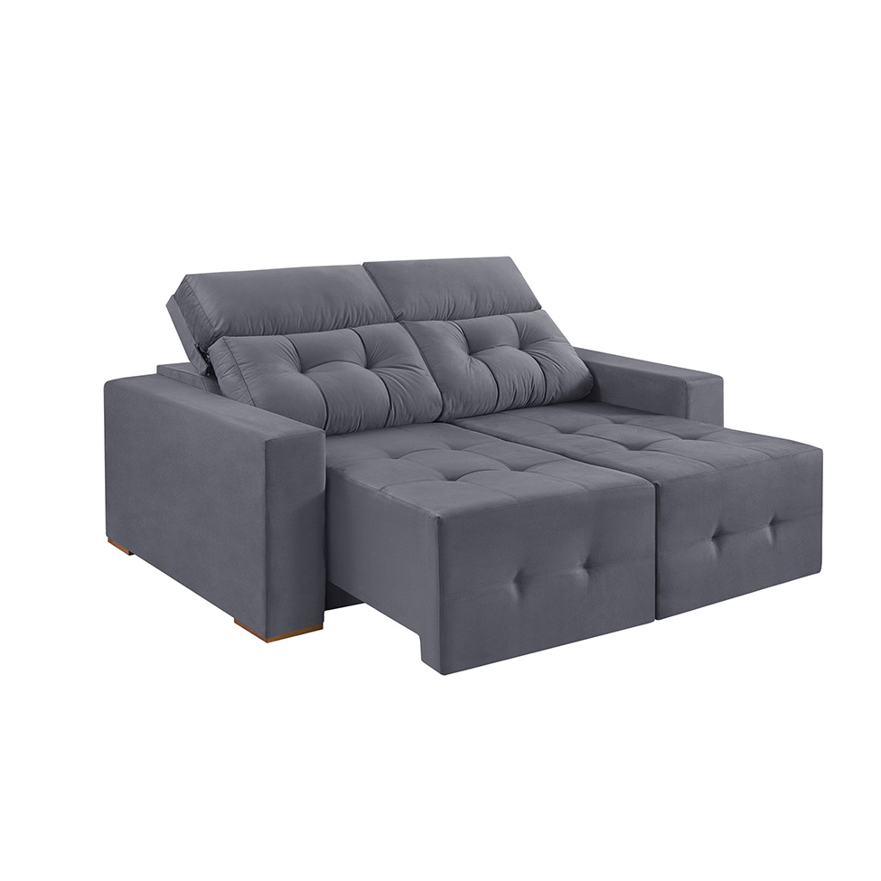 Sofá 3 Lugares Retrátil e Reclinável Roma Suede Cinza 180 cm