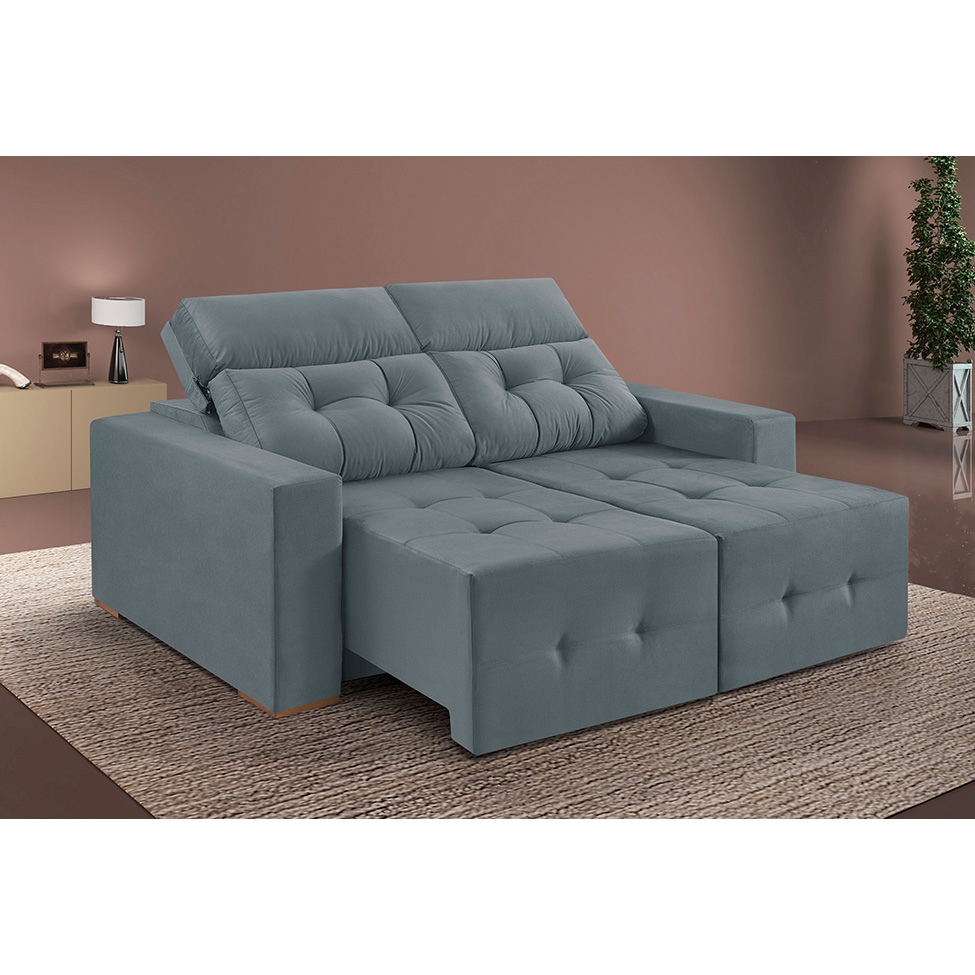 Sofá 3 Lugares Retrátil e Reclinável Roma Suede Cinza 180 cm