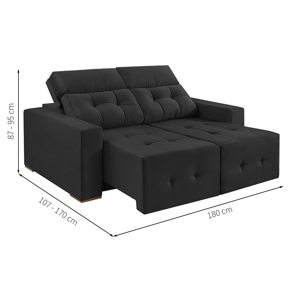 Sofá 3 Lugares Retrátil e Reclinável Roma Suede Grafite 180 cm