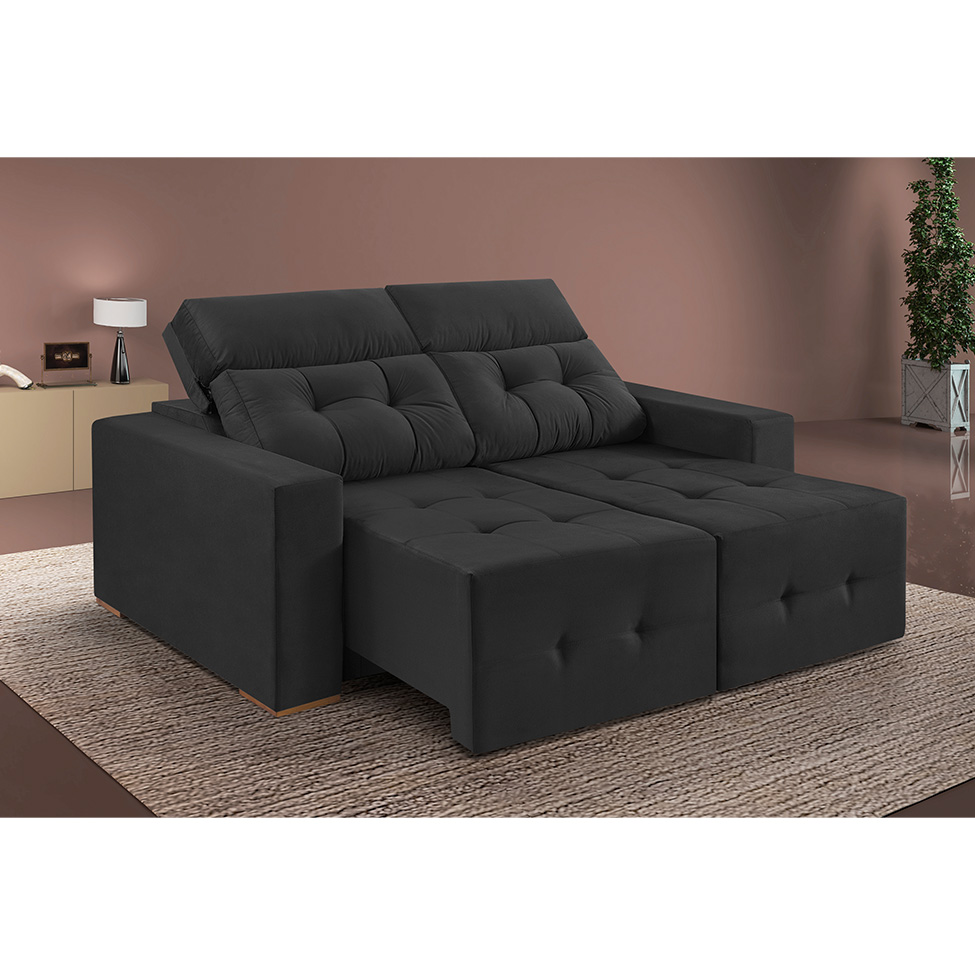 Sofá 3 Lugares Retrátil e Reclinável Roma Suede Grafite 210 cm